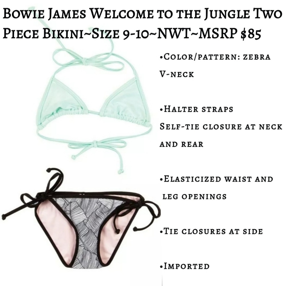 Bowie James Juniors Size 9-10 Two Piece Bikini🆕️